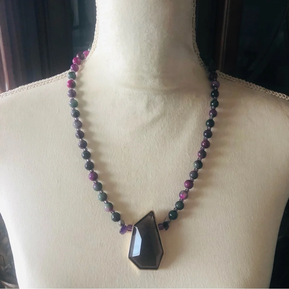 Handcrafted genuine ruby in zoisite geometric topaz pendant necklace